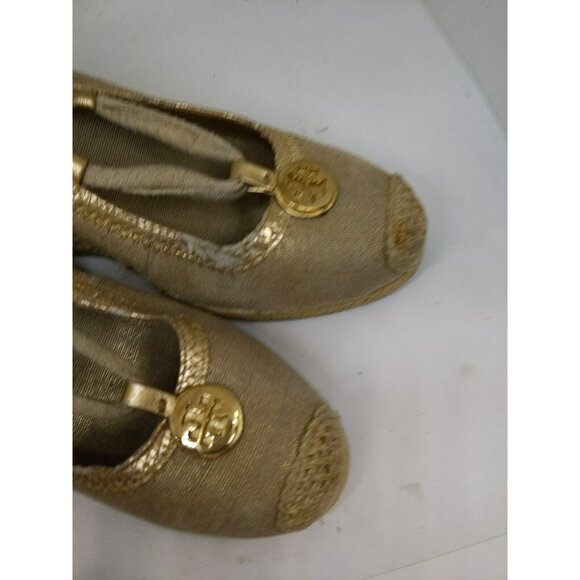 Tory Burch Brown Canvas Tie Wrap Espadrille Wedge Heels Size 9 FLAWED - Picture 4 of 16